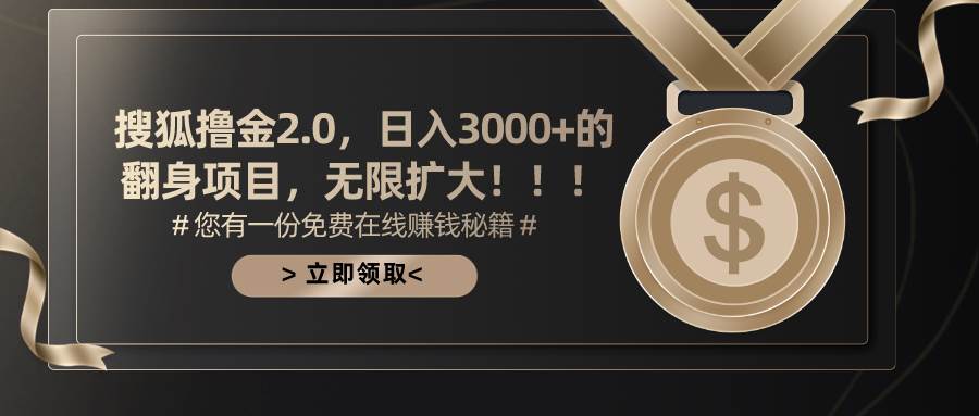 搜狐撸金2.0日入3000+，可无限扩大的翻身项目-九章网创