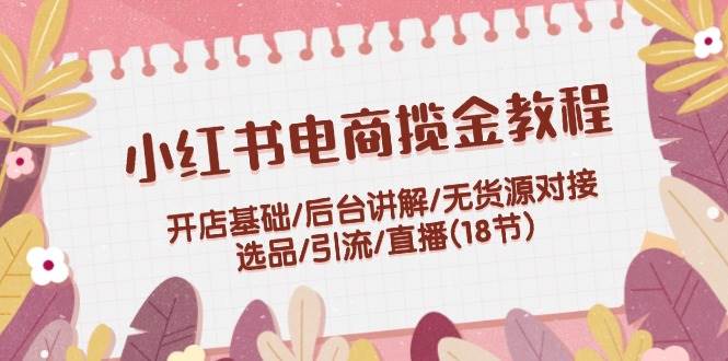 小红书电商揽金教程：开店基础/后台讲解/无货源对接/选品/引流/直播(18节)-九章网创