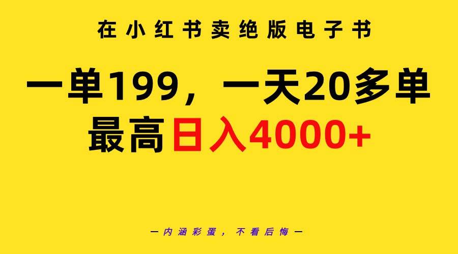 在小红书卖绝版电子书，一单199 一天最多搞20多单，最高日入4000+教程+资料-九章网创