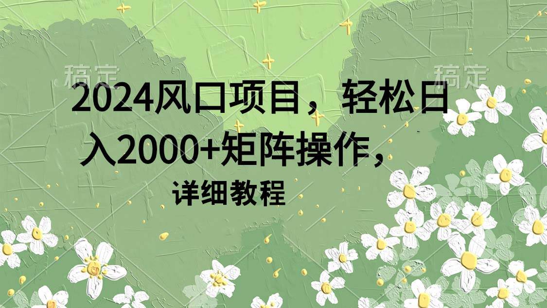 图片[1]-2024风口项目，轻松日入2000+矩阵操作，详细教程-九章网创