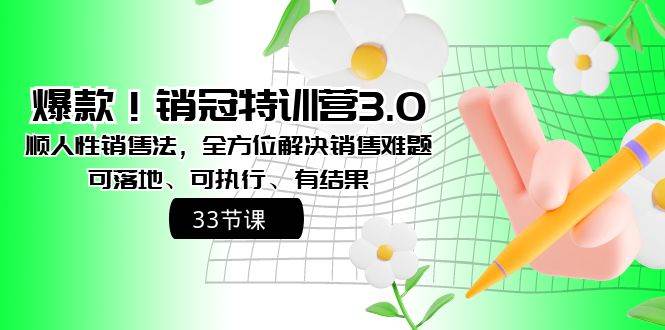 爆款！销冠特训营3.0之顺人性销售法，全方位解决销售难题、可落地、可执行、有结果-九章网创