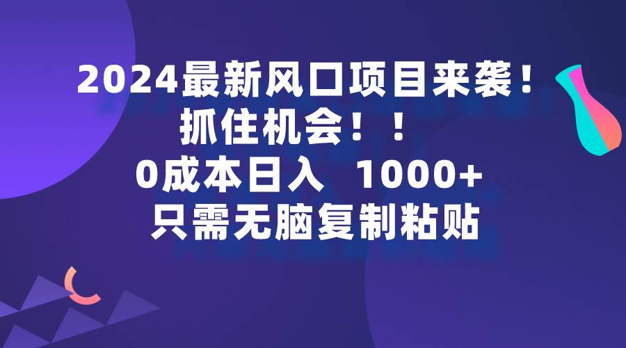 2024最新风口项目来袭，抓住机会，0成本一部手机日入1000+，只需无脑复…-九章网创