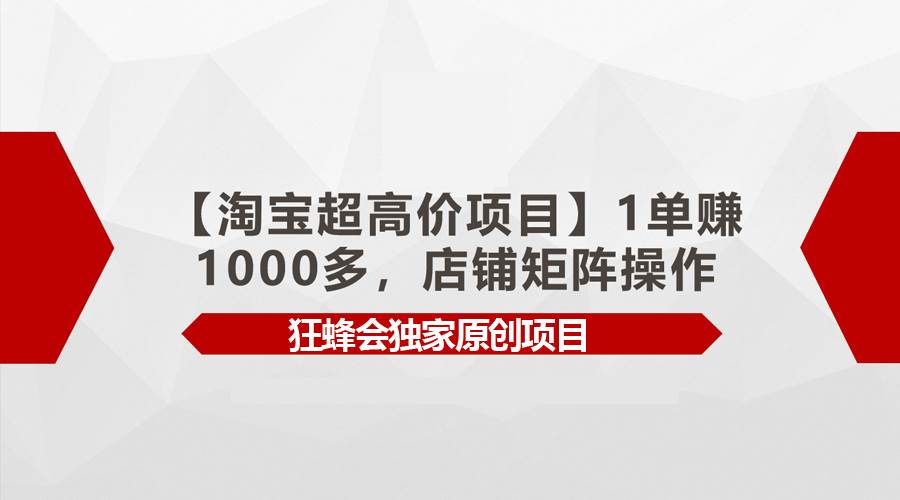 【淘宝超高价项目】1单赚1000多，店铺矩阵操作-九章网创