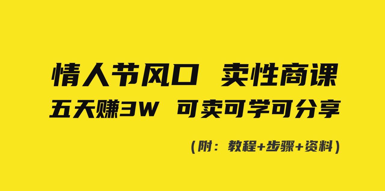 情人节风口！卖性商课，小白五天赚3W，可卖可学可分享！-九章网创