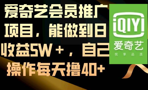 爱奇艺会员推广项目，能做到日收益5W＋，自己操作每天撸40+-九章网创