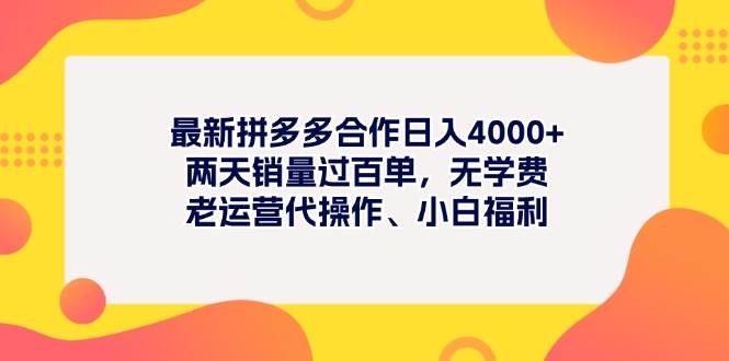 图片[1]-最新拼多多项目日入4000+两天销量过百单，无学费、老运营代操作、小白福利-九章网创