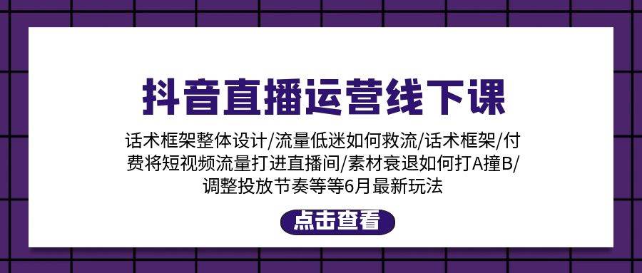 抖音直播运营线下课：话术框架/付费流量直播间/素材A撞B/等6月新玩法-九章网创