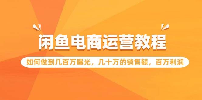 闲鱼电商运营教程：如何做到几百万曝光，几十万的销售额，百万利润-九章网创