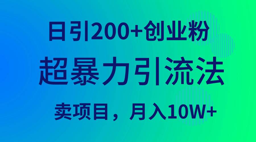 超暴力引流法，日引200+创业粉，卖项目月入10W+-九章网创