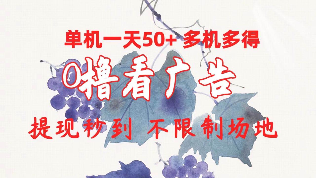 0撸看广告 单机一天50+多机多得 提现秒到 不限制场地操作-九章网创