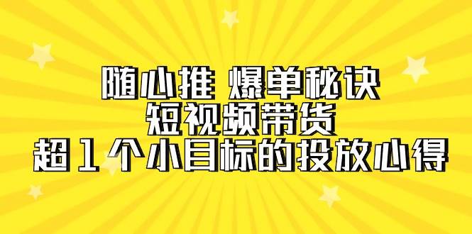 随心推 爆单秘诀，短视频带货-超1个小目标的投放心得（7节视频课）-九章网创