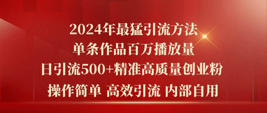 2024年最猛暴力引流方法，单条作品百万播放 单日引流500+高质量精准创业粉-九章网创