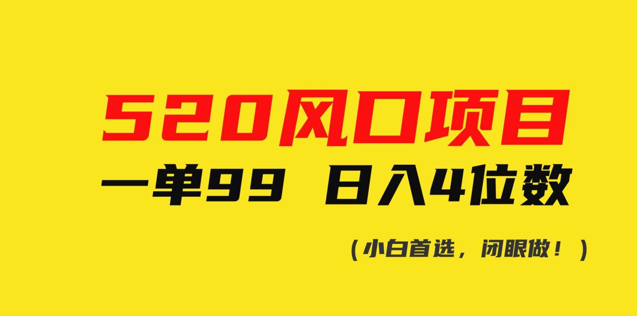 520风口项目一单99 日入4位数(小白首选，闭眼做！)-九章网创