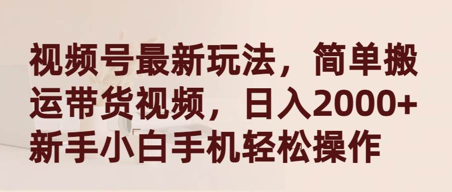 视频号最新玩法，简单搬运带货视频，日入2000+，新手小白手机轻松操作-九章网创