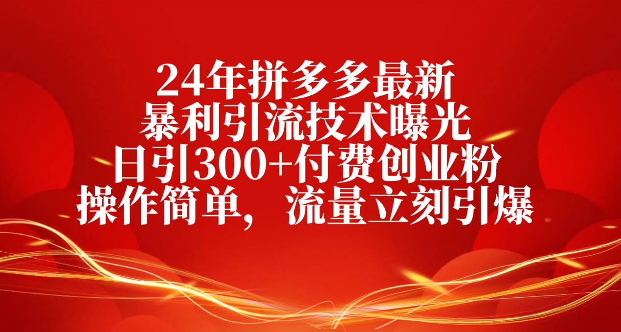 24年拼多多最新暴利引流技术曝光，日引300+付费创业粉，操作简单，流量…-九章网创