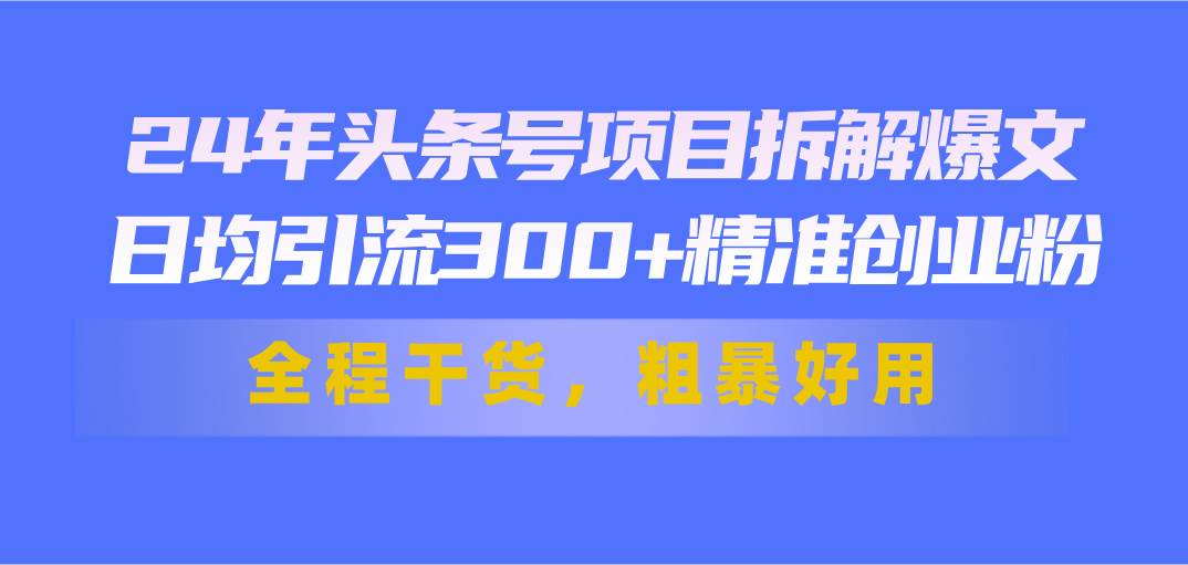 24年头条号项目拆解爆文，日均引流300+精准创业粉，全程干货，粗暴好用-九章网创