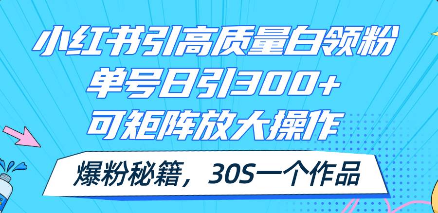 小红书引高质量白领粉，单号日引300+，可放大操作，爆粉秘籍！30s一个作品-九章网创