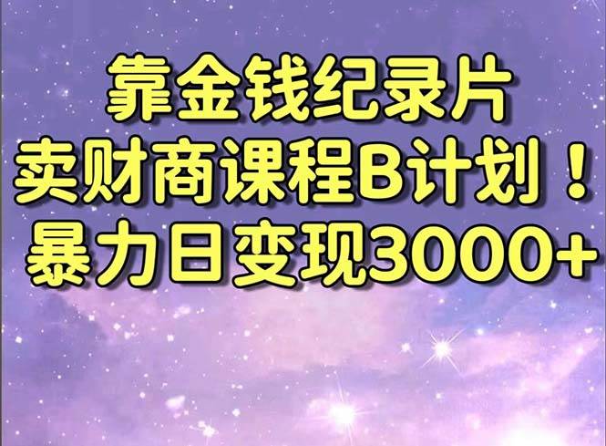 靠金钱纪录片卖财商课程B计划！暴力日变现3000+，喂饭式干货教程！-九章网创