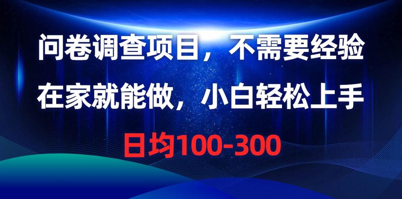 问卷调查项目，不需要经验，在家就能做，小白轻松上手，日均100-300-九章网创