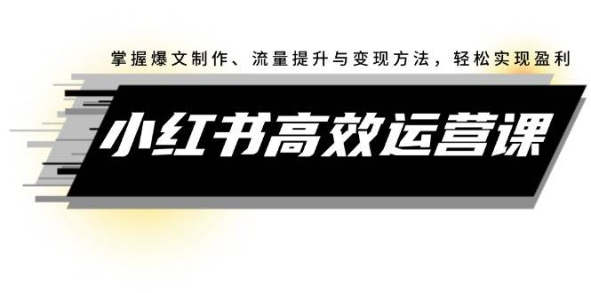 小红书高效运营课：掌握爆文制作、流量提升与变现方法，轻松实现盈利-九章网创