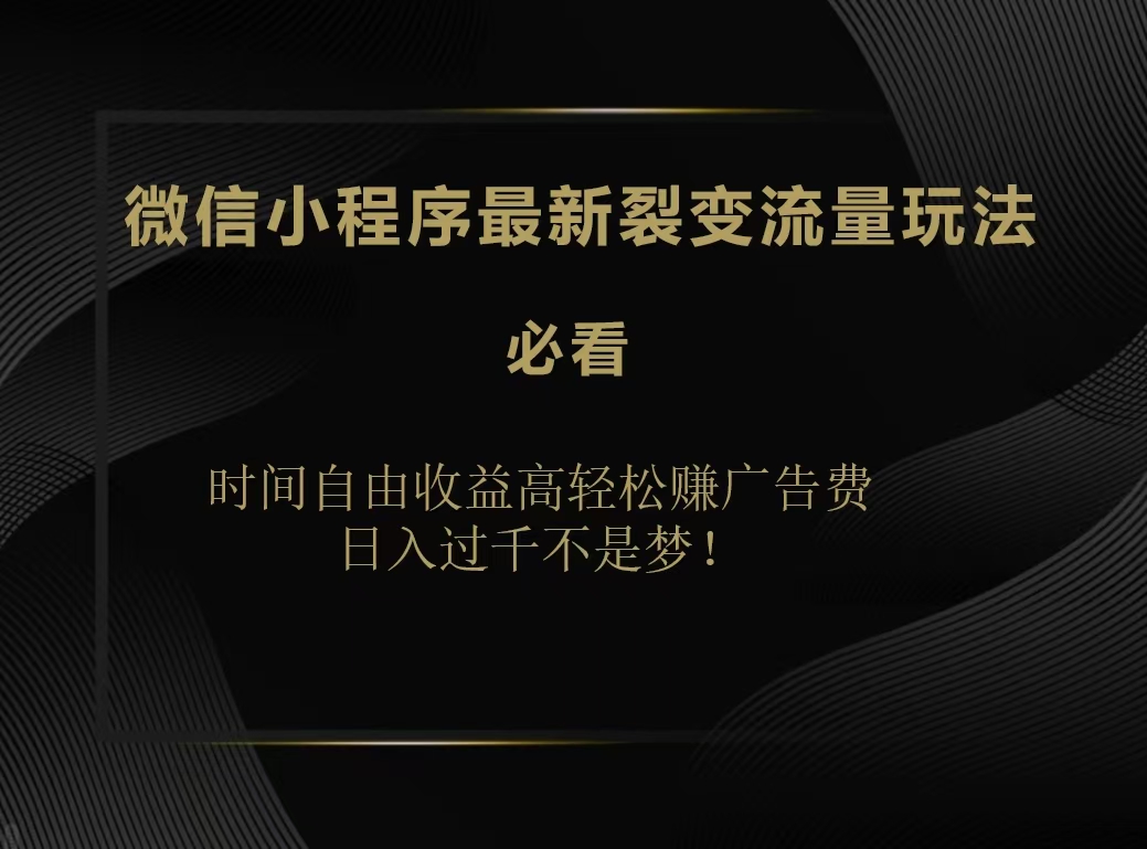 微信小程序最新裂变流量玩法，时间自由收益高轻松赚广告费，日入200-500+-九章网创