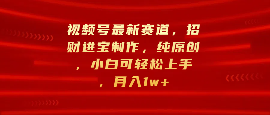 视频号最新赛道，招财进宝制作，纯原创，小白可轻松上手，月入1w+-九章网创