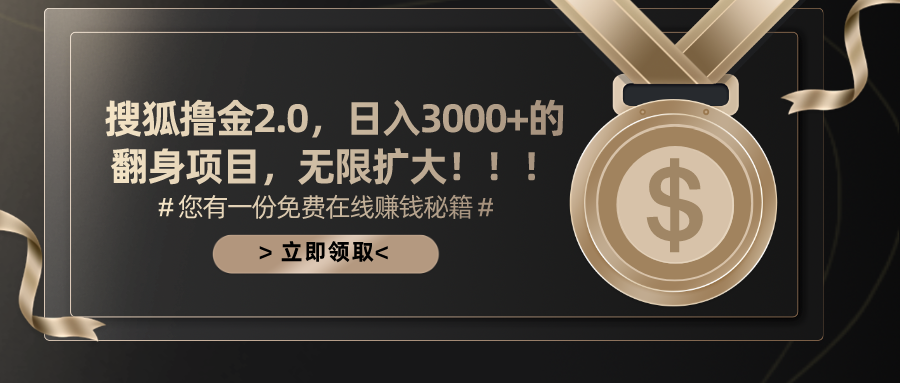 搜狐撸金2.0，日入3000+，可无限扩大的翻身项目。-九章网创