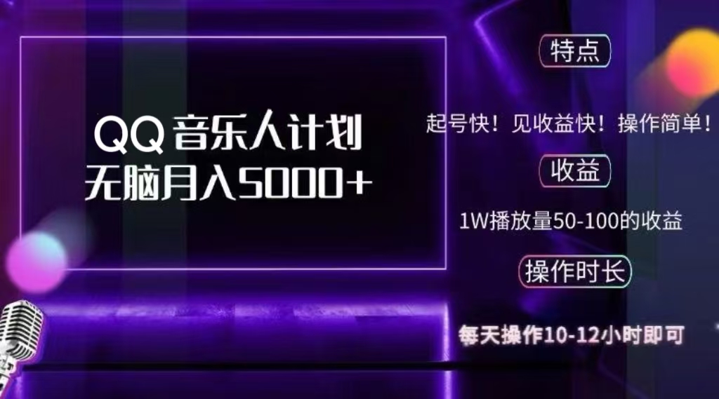 2024 QQ音乐人计划，轻松月入5000+，纯无脑操作，可批量放大操作-九章网创