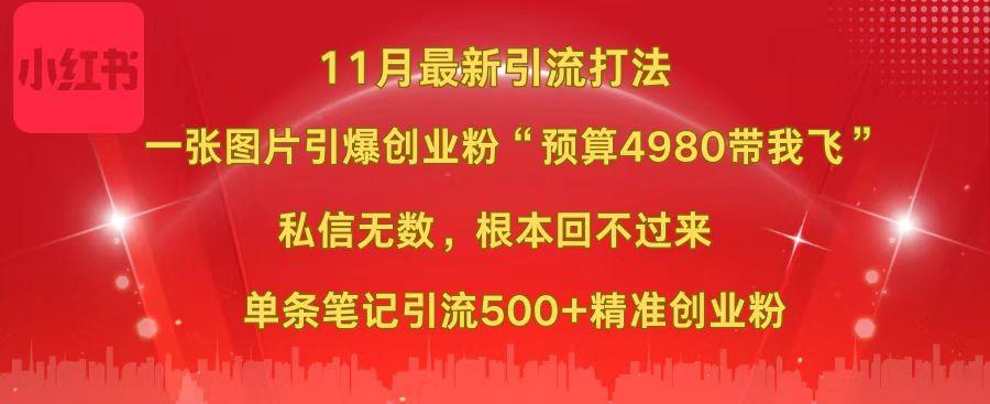 小红书11月最新图片打法，一张图片引爆创业粉“预算4980带我飞”，私信无数，根本回不过来，单条笔记引流500+精准创业粉-九章网创