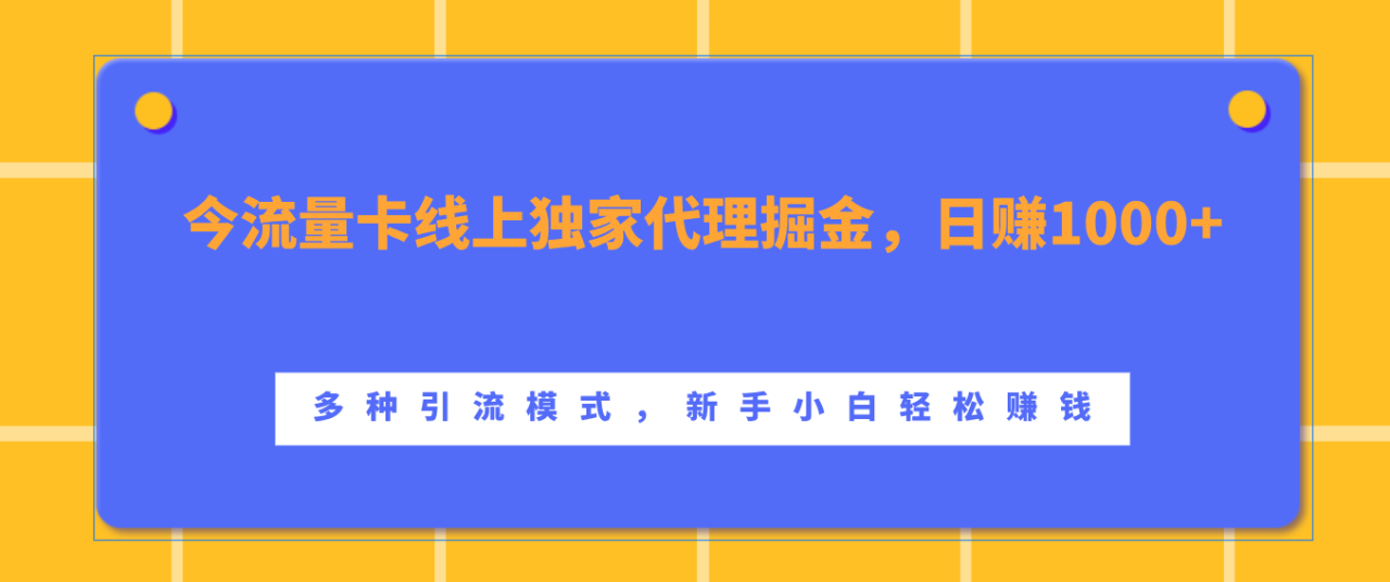 流量卡线上独家代理掘金，日赚1000+ ，多种引流模式，新手小白轻松赚钱-九章网创