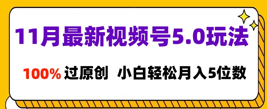 11月最新视频号5.0玩法，100%过原创，小白轻松月入5位数-九章网创