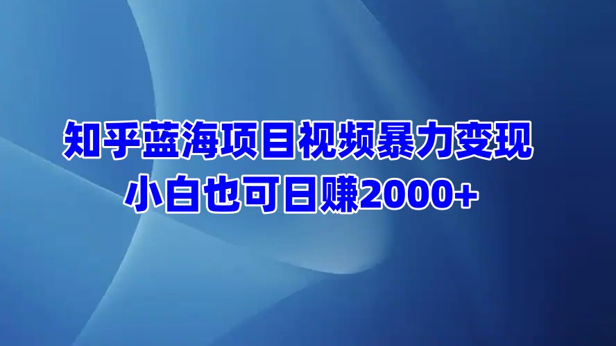 知乎蓝海项目视频暴力变现  小白也可日赚2000+-九章网创