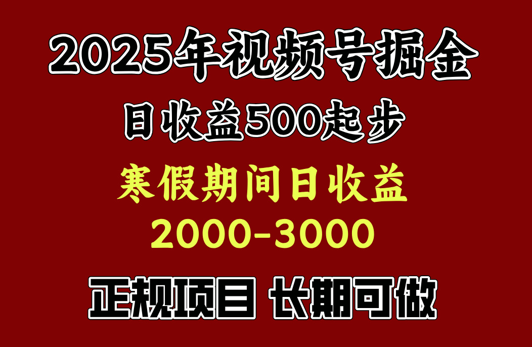 最新视频号项目，单账号日收益500起步，寒假期间日收益2000-3000左右，-九章网创