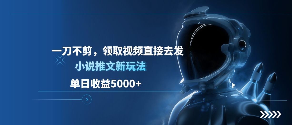 单日收益5000+，小说推文新玩法，一刀不剪，领取视频直接去发-九章网创