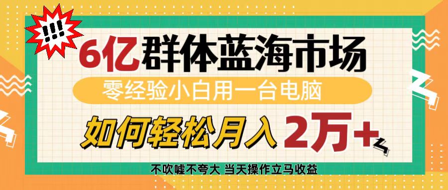 6亿群体蓝海市场，零经验小白用一台电脑，如何轻松月入2万+-九章网创