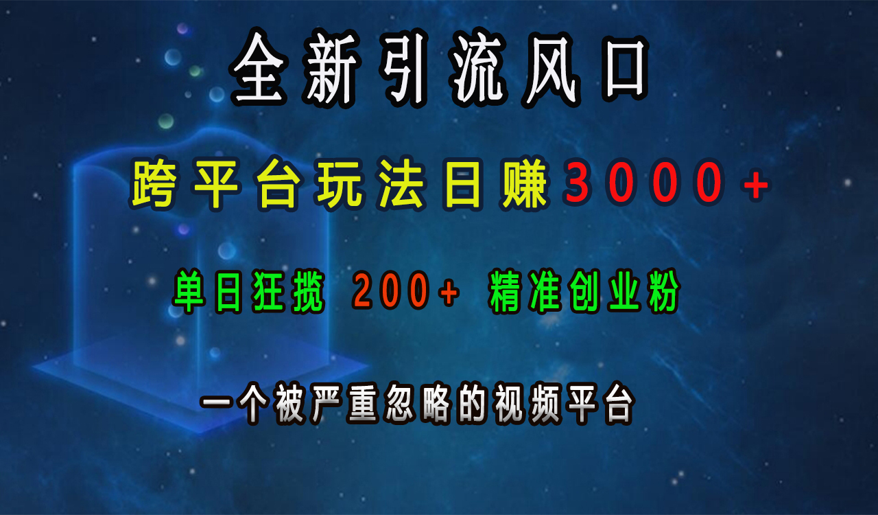 全新引流风口，跨平台玩法日赚3000+，单日狂揽200+精准创业粉，一个被严重忽略的视频平台-九章网创