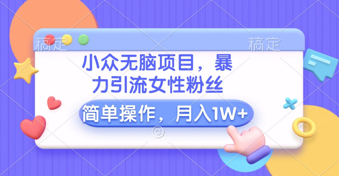 小众无脑项目，暴力引流女性粉丝，简单操作，月入10000+元-九章网创