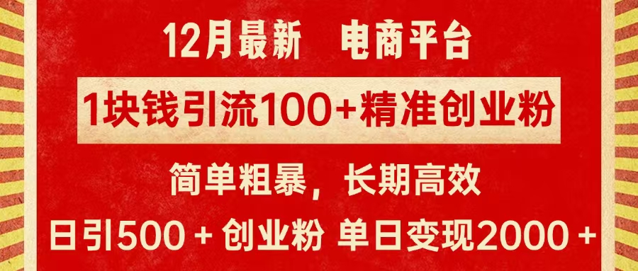 拼多多淘宝电商平台1块钱引流100个精准创业粉，简单粗暴高效长期精准，单人单日引流500+创业粉，日变现2000+-九章网创