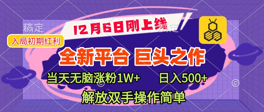 全新引流平台，巨头之作，当天无脑涨粉1W+，日入现500+，解放双手操作简单-九章网创