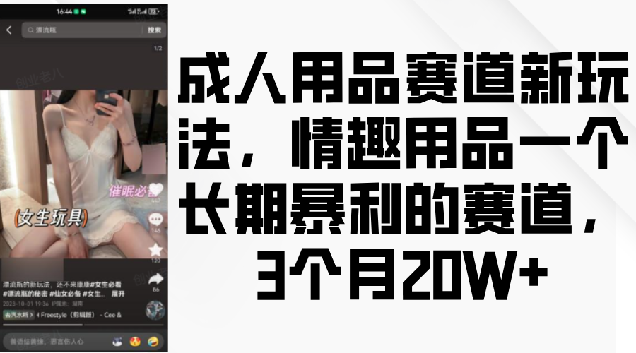 情趣用品一个长期暴利的赛道，成人用品赛道新玩法，3个月20W+-九章网创