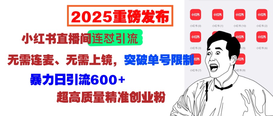 2025重磅发布：小红书直播间连怼引流，无需连麦、无需上镜，突破单号限制，暴力日引流600+超高质量精准创业粉-九章网创