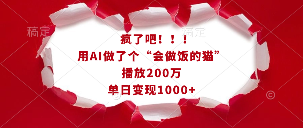 疯了吧！！！用AI做了个“会做饭的猫”，播放200万，单日变现1000+-九章网创