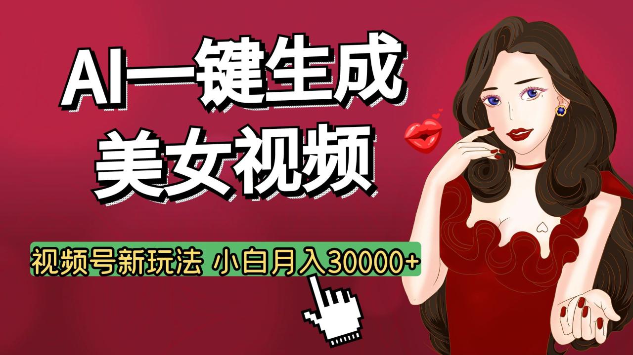 视频号AI玩法大揭秘，一键生成美女视频，普通人也能月入3W+-九章网创